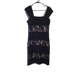 Adrianna Papell Sleeveless Lace Paneled A-line Dress Back Zip Black Size 10